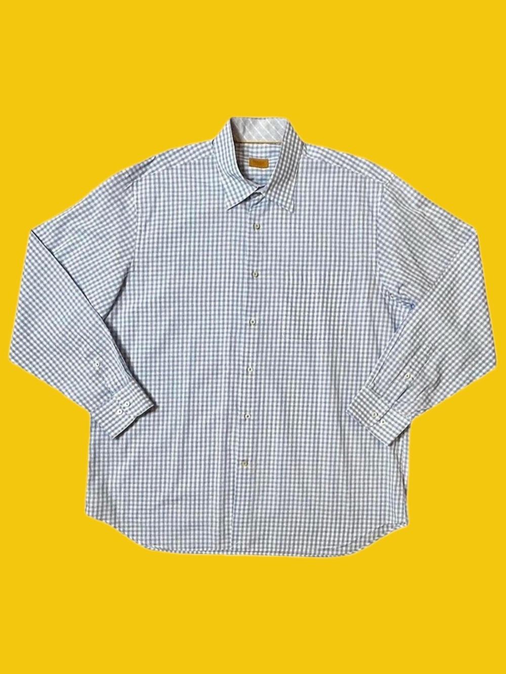 Robert Talbott Carmel Blue White Gingham Check Cotton Shirt Men’s Large
